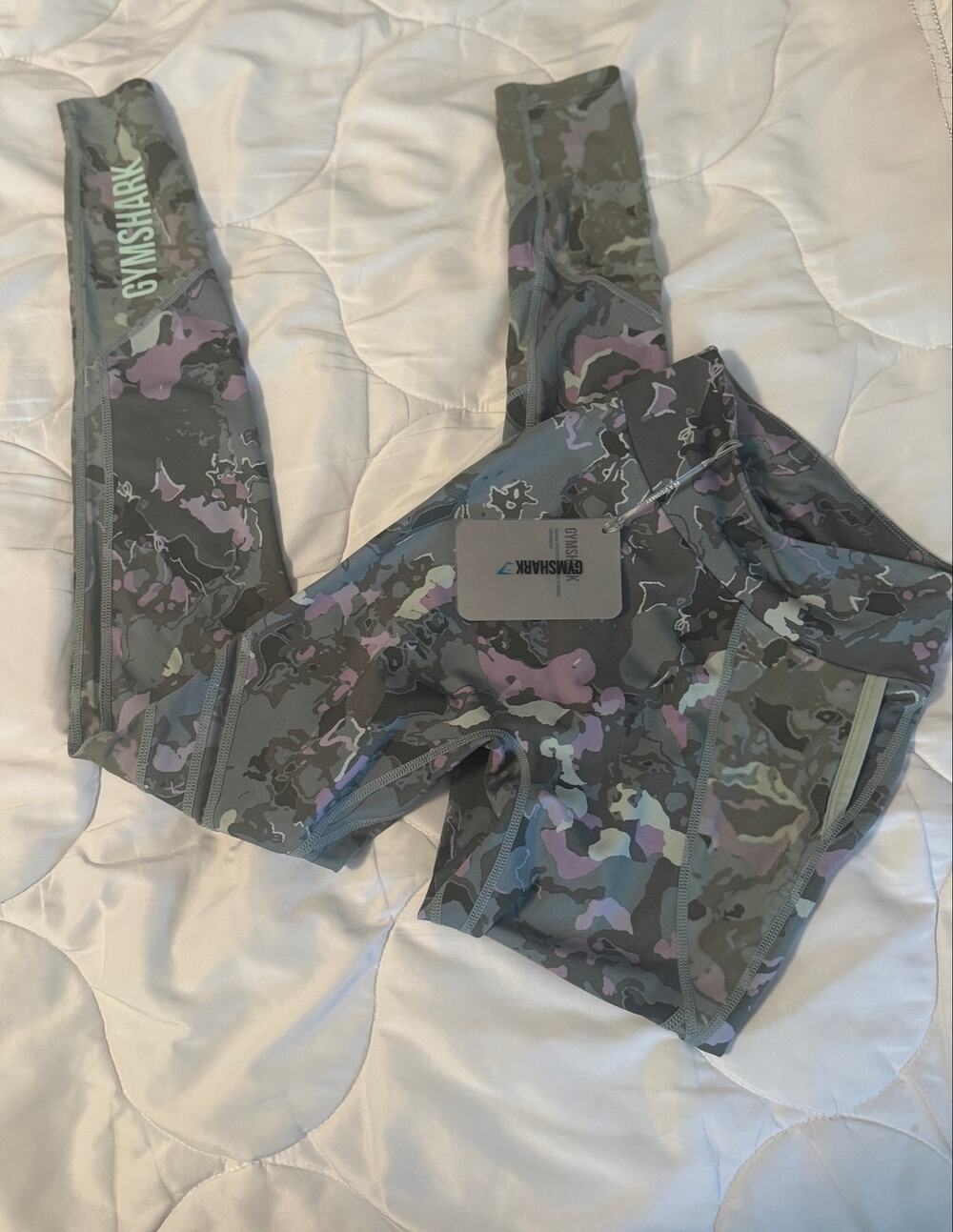 Gymshark Marble Print Mesh  Leggings-Pistachio Ice Cream Size Small-NWT